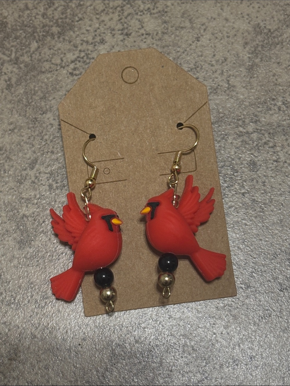 Handmade Cardinal Dangle Earrings - Picture 2 of 3